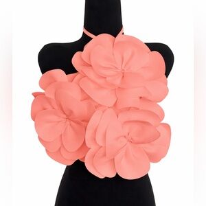 Women's Crop Top Coral Peach Pink Floral Halter Tank Top Size Small 4 US